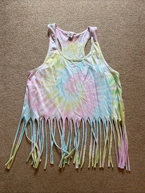 Dreamsicle tie-dye fringe racer back tank